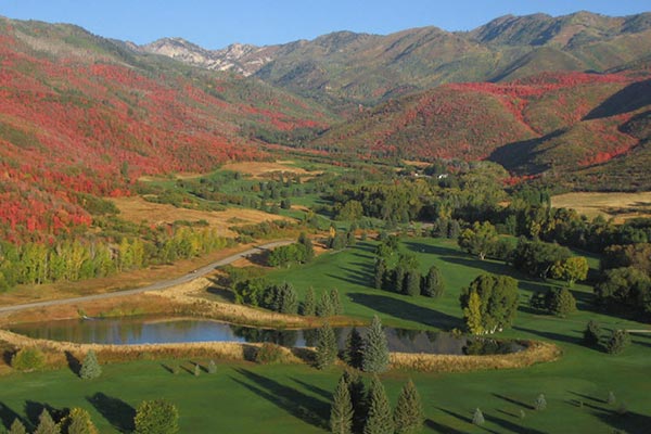 Lush meadows and alpine forests in Wasatch Mountain State Park, ideal for year-round activities like hiking, golfing, snowshoeing, and cross-country skiing